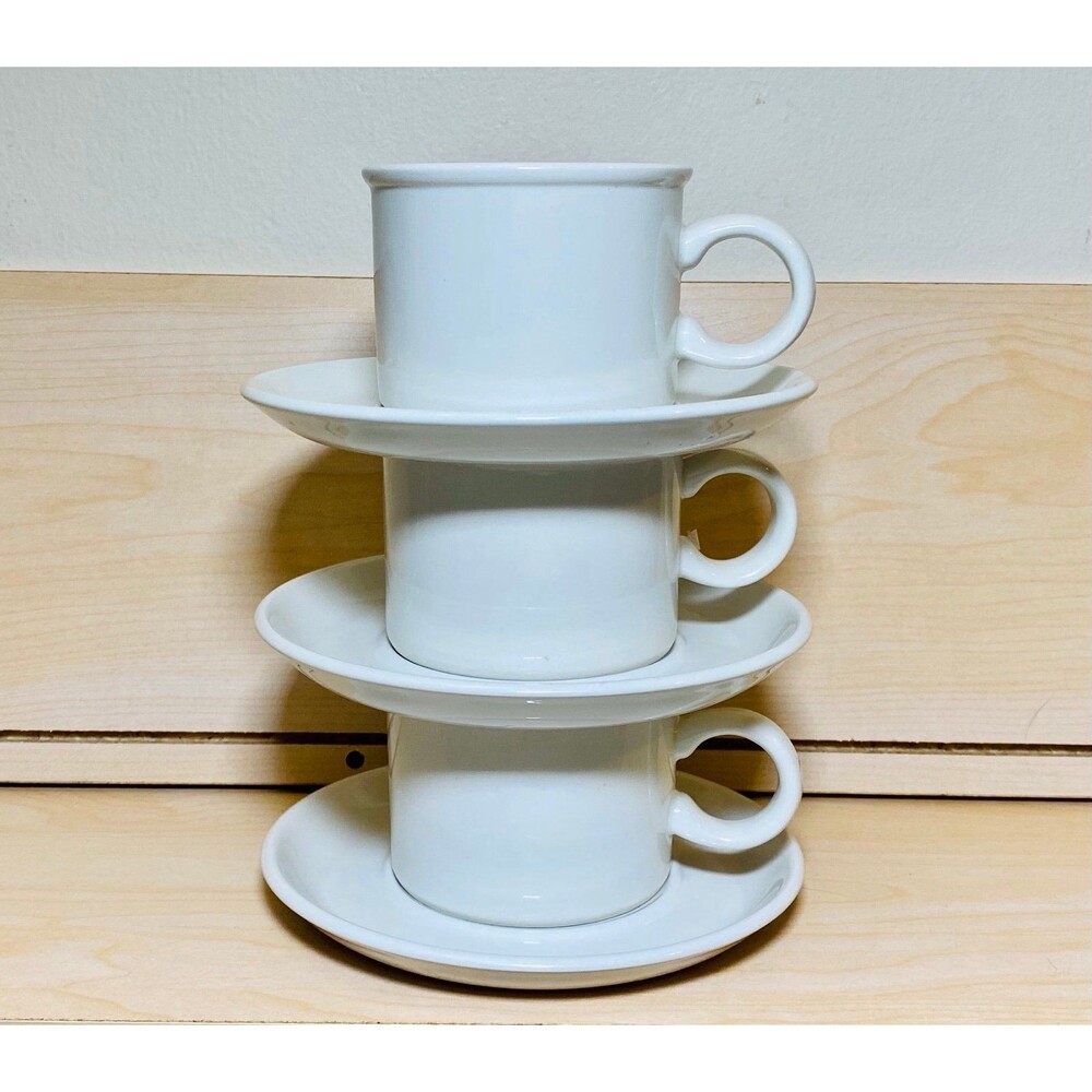 Wedgwood Midwinter Stonehenge White - 3 Sets of Flat Cups & Saucers (6 Pieces)